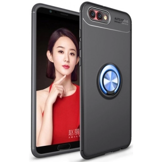 Honor 7s Kılıf Renkli Silikon Yüzüklü Standlı Auto Focus Ravel Kapak - Mavi - Siyah