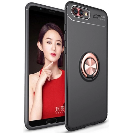 Honor 7s Kılıf Renkli Silikon Yüzüklü Standlı Auto Focus Ravel Kapak - Rose Gold