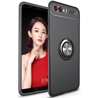 Honor 7s Kılıf Renkli Silikon Yüzüklü Standlı Auto Focus Ravel Kapak - Siyah