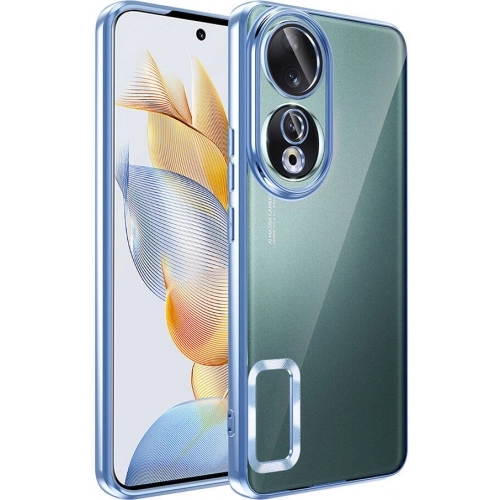 Honor 90 Kılıf Kamera Lens Korumalı Şeffaf Renkli Logo Gösteren Parlak Kapak - Gold