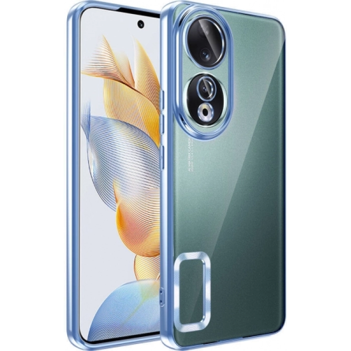 Honor 90 Kılıf Kamera Lens Korumalı Şeffaf Renkli Logo Gösteren Parlak Kapak - Gümüş
