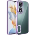 Honor 90 Kılıf Kamera Lens Korumalı Şeffaf Renkli Logo Gösteren Parlak Kapak - Lila