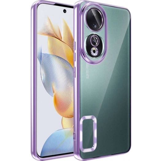 Honor 90 Kılıf Kamera Lens Korumalı Şeffaf Renkli Logo Gösteren Parlak Kapak - Lila