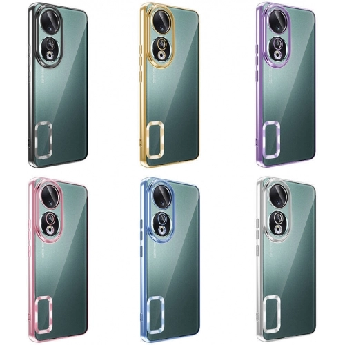Honor 90 Kılıf Kamera Lens Korumalı Şeffaf Renkli Logo Gösteren Parlak Kapak - Rose Gold