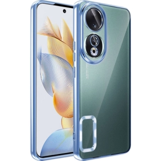 Honor 90 Kılıf Kamera Lens Korumalı Şeffaf Renkli Logo Gösteren Parlak Kapak - Sierra Mavi