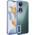 Honor 90 Kılıf Kamera Lens Korumalı Şeffaf Renkli Logo Gösteren Parlak Kapak - Sierra Mavi
