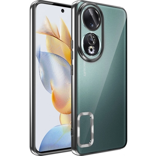 Honor 90 Kılıf Kamera Lens Korumalı Şeffaf Renkli Logo Gösteren Parlak Kapak - Siyah