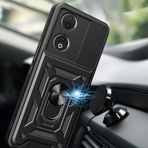 Honor 90 Kılıf Zırhlı Standlı Silikon Sürgülü Kamera Korumalı Tank Kapak - Mavi