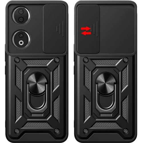 Honor 90 Kılıf Zırhlı Standlı Silikon Sürgülü Kamera Korumalı Tank Kapak - Mavi