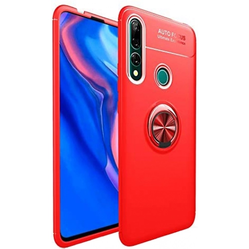 Honor 9x Kılıf Renkli Silikon Yüzüklü Standlı Auto Focus Ravel Kapak - Kırmızı