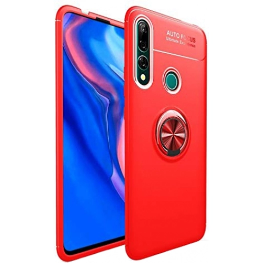 Honor 9x Kılıf Renkli Silikon Yüzüklü Standlı Auto Focus Ravel Kapak - Kırmızı
