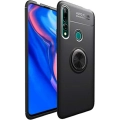 Honor 9x Kılıf Renkli Silikon Yüzüklü Standlı Auto Focus Ravel Kapak - Siyah
