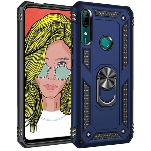 Honor 9x Kılıf Silikon Zırhlı Standlı Yüzüklü Mıknatıslı Tank Kapak - Lacivert