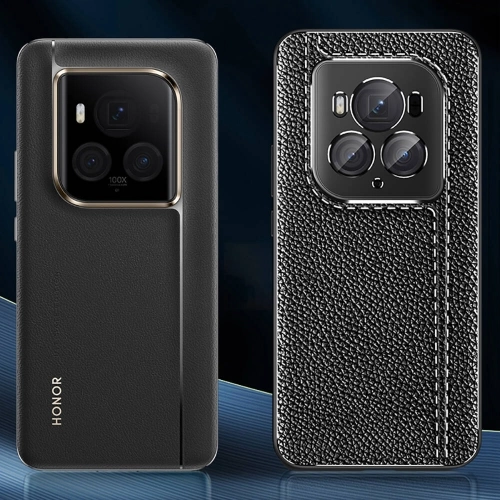 Honor Magic 6 Pro Kılıf Deri Görünümlü Lüks Parmak İzi Bırakmaz Niss Silikon Kapak - Siyah
