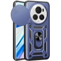 Honor Magic 6 Pro Kılıf Zırhlı Standlı Silikon Sürgülü Kamera Korumalı Tank Kapak - Mavi