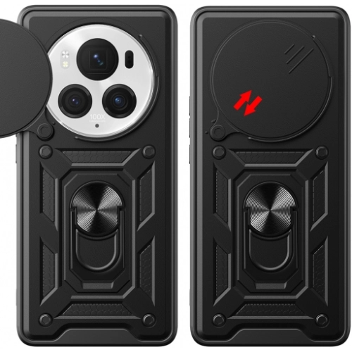 Honor Magic 6 Pro Kılıf Zırhlı Standlı Silikon Sürgülü Kamera Korumalı Tank Kapak - Mavi