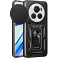 Honor Magic 6 Pro Kılıf Zırhlı Standlı Silikon Sürgülü Kamera Korumalı Tank Kapak - Siyah