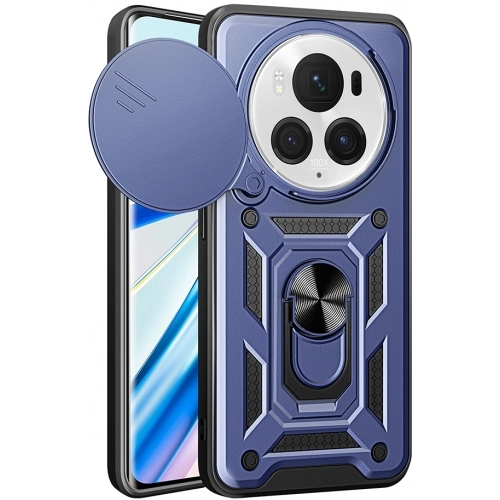 Honor Magic 6 Pro Kılıf Zırhlı Standlı Silikon Sürgülü Kamera Korumalı Tank Kapak - Siyah