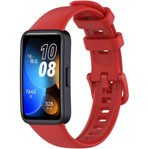 Huawei Band 8 Klasik Kordon Renkli Delikli Yumuşak Silikon Kordon - Kırmızı