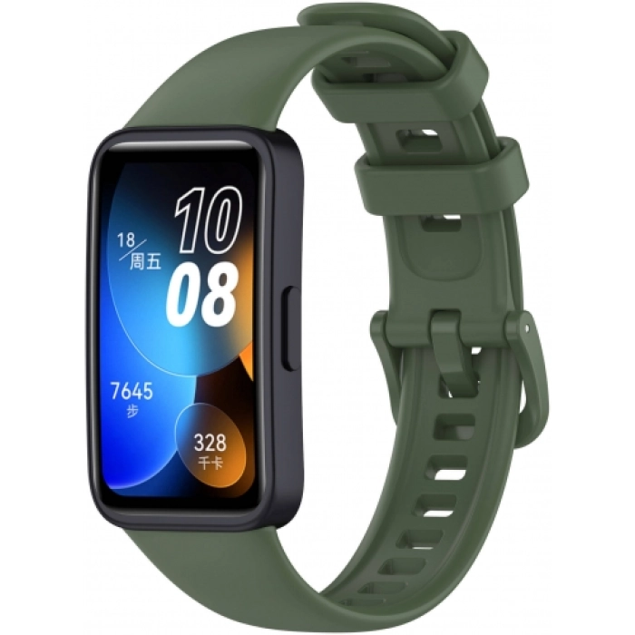 Huawei Band 8  Klasik Kordon Renkli Delikli Yumuşak Silikon Kordon  - Koyu Yeşil