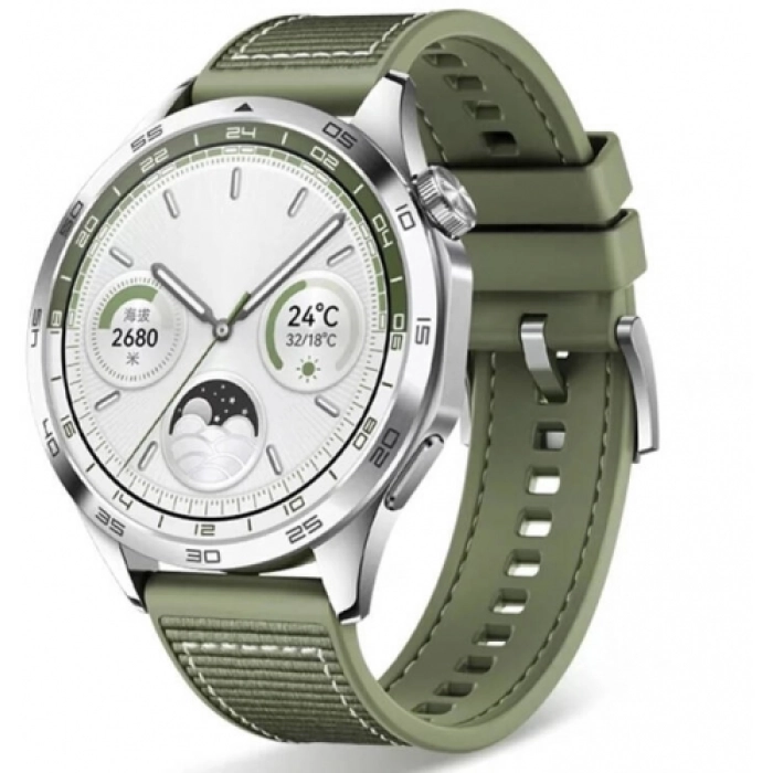 Huawei GT 2 46mm Silikon Kordon Spor Örgü Desen Dikişli KRD-102  - Yeşil