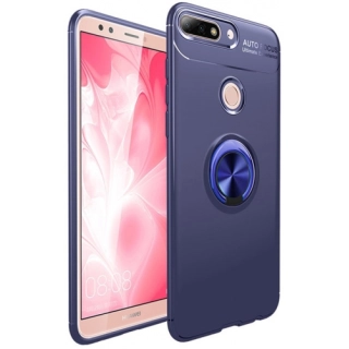 Huawei Honor 7C Kılıf Renkli Silikon Yüzüklü Standlı Auto Focus Ravel Kapak - Mavi