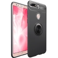Huawei Honor 7C Kılıf Renkli Silikon Yüzüklü Standlı Auto Focus Ravel Kapak - Siyah