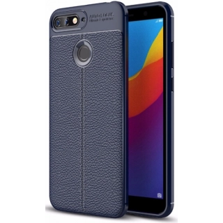 Huawei Honor 7C Kılıf Deri Görünümlü Lüks Parmak İzi Bırakmaz Niss Silikon Kapak - Lacivert
