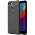 Huawei Honor 7C Kılıf Deri Görünümlü Lüks Parmak İzi Bırakmaz Niss Silikon Kapak - Siyah