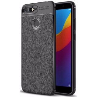 Huawei Honor 7C Kılıf Deri Görünümlü Lüks Parmak İzi Bırakmaz Niss Silikon Kapak - Siyah