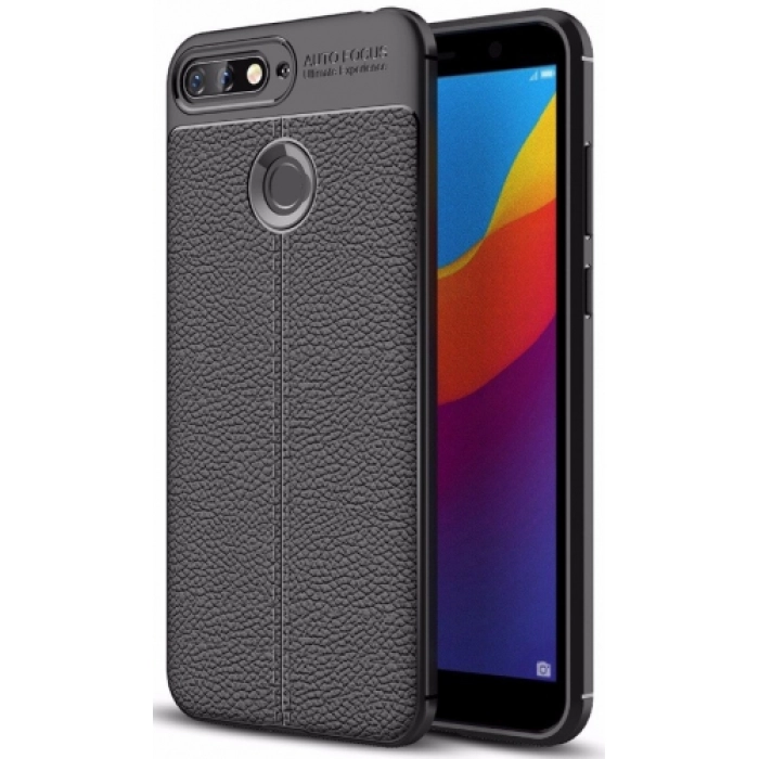 Huawei Honor 7C Kılıf Deri Görünümlü Lüks Parmak İzi Bırakmaz Niss Silikon Kapak - Siyah