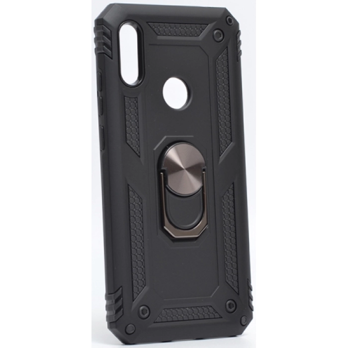 Huawei Honor 8A Kılıf Silikon Zırhlı Standlı Yüzüklü Mıknatıslı Tank Kapak - Siyah