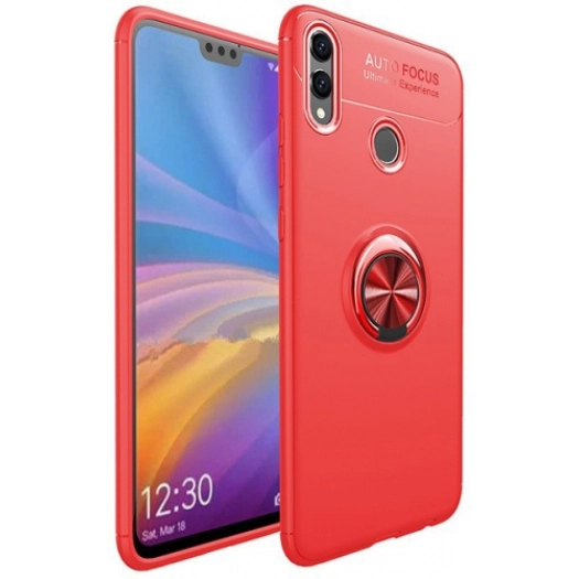 Huawei Honor 8c Kılıf Renkli Silikon Yüzüklü Standlı Auto Focus Ravel Kapak - Kırmızı
