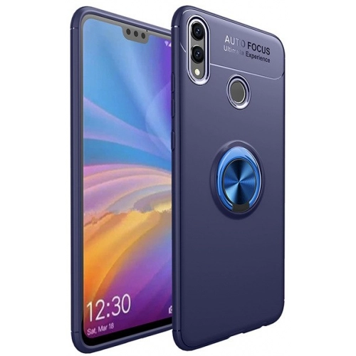 Huawei Honor 8c Kılıf Renkli Silikon Yüzüklü Standlı Auto Focus Ravel Kapak - Mavi