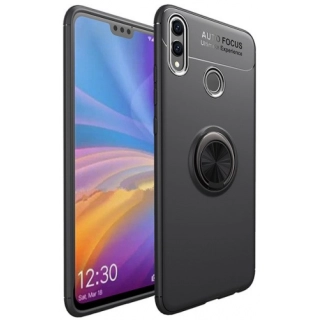 Huawei Honor 8c Kılıf Renkli Silikon Yüzüklü Standlı Auto Focus Ravel Kapak - Siyah