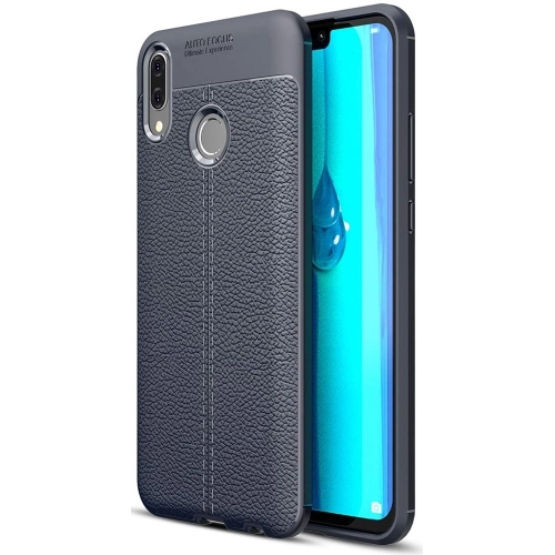 Huawei Honor 8c Kılıf Deri Görünümlü Lüks Parmak İzi Bırakmaz Niss Silikon Kapak - Lacivert