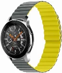 Huawei Honor Magic Watch 2 46mm Çift Renkli Çizgili Parça Desenli Akıllı Saat Kordon Mıknatıslı KRD-52  - Gri-Sarı