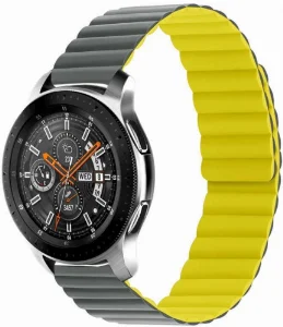 Huawei Honor Magic Watch 2 46mm Çift Renkli Çizgili Parça Desenli Akıllı Saat Kordon Mıknatıslı KRD-52  - Gri-Sarı