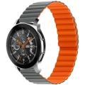 Huawei Honor Magic Watch 2 46mm Çift Renkli Çizgili Parça Desenli Akıllı Saat Kordon Mıknatıslı KRD-52  - Gri-Turuncu