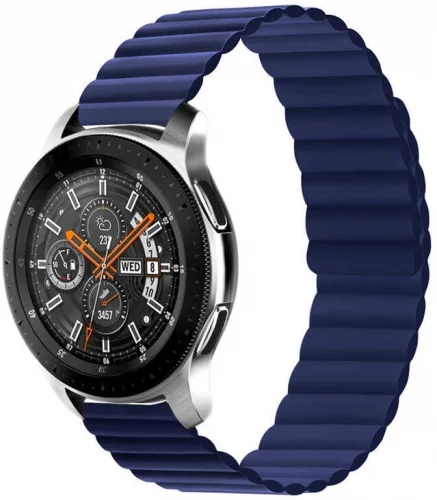 Huawei Honor Magic Watch 2 46mm Çift Renkli Çizgili Parça Desenli Akıllı Saat Kordon Mıknatıslı KRD-52  - Lacivert
