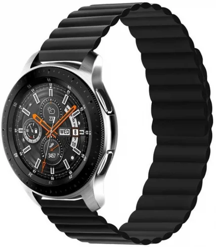 Huawei Honor Magic Watch 2 46mm Çift Renkli Çizgili Parça Desenli Akıllı Saat Kordon Mıknatıslı KRD-52  - Siyah