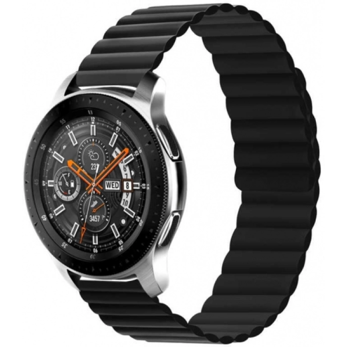 Huawei Honor Magic Watch 2 46mm Çift Renkli Çizgili Parça Desenli Akıllı Saat Kordon Mıknatıslı KRD-52  - Siyah