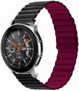Huawei Honor Magic Watch 2 46mm Çift Renkli Çizgili Parça Desenli Akıllı Saat Kordon Mıknatıslı KRD-52  - Siyah-Kırmızı