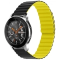Huawei Honor Magic Watch 2 46mm Çift Renkli Çizgili Parça Desenli Akıllı Saat Kordon Mıknatıslı KRD-52  - Siyah-Sarı