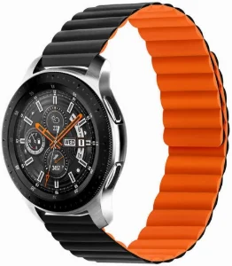 Huawei Honor Magic Watch 2 46mm Çift Renkli Çizgili Parça Desenli Akıllı Saat Kordon Mıknatıslı KRD-52  - Siyah-Turuncu