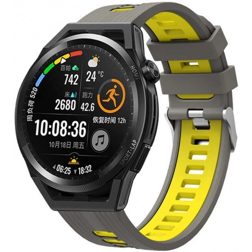 Huawei Honor Magic Watch 2 46mm Kordon Metal Toka Tasarımlı Çift Renkli KRD-55 Silikon Kordon - Gri-Sarı
