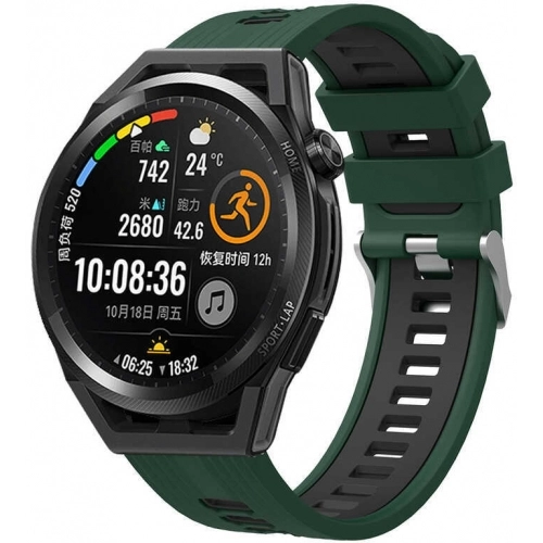 Huawei Honor Magic Watch 2 46mm Kordon Metal Toka Tasarımlı Çift Renkli KRD-55 Silikon Kordon - Yeşil-Siyah