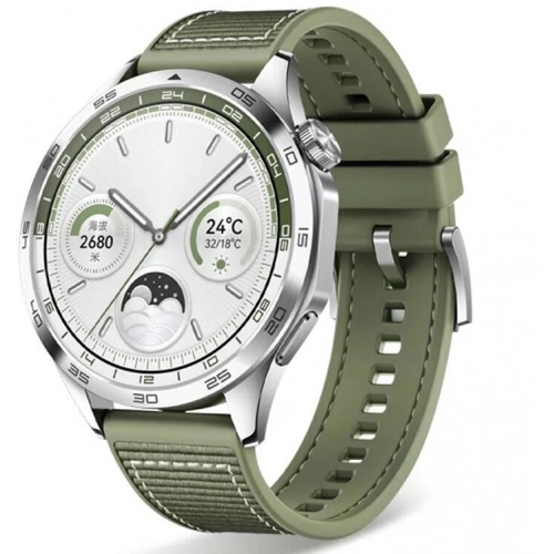 Huawei Honor Magic Watch 2 46mm Silikon Kordon Spor Örgü Desen Dikişli KRD-102 - Yeşil