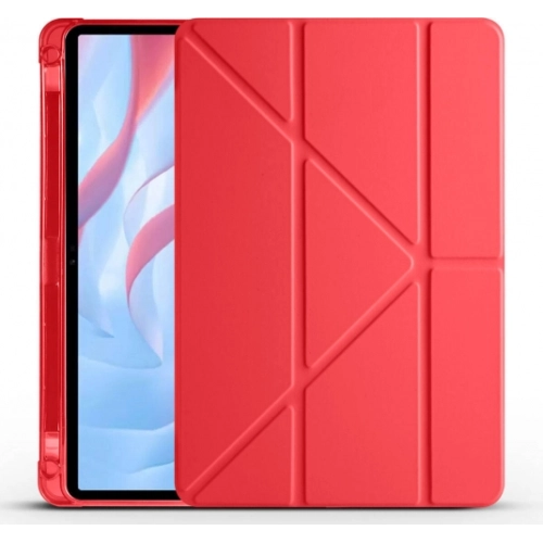 Huawei Honor Pad X9 11.5 Tablet Kılıfı Standlı Tri Folding Kalemlikli Silikon Smart Cover - Kırmızı