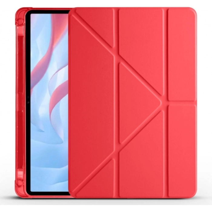 Huawei Honor Pad X9 11.5 Tablet Kılıfı Standlı Tri Folding Kalemlikli Silikon Smart Cover - Kırmızı